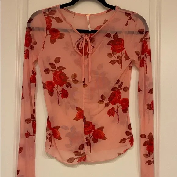 Free People Sheer Floral Tie Neck Top - Picture 1 of 5